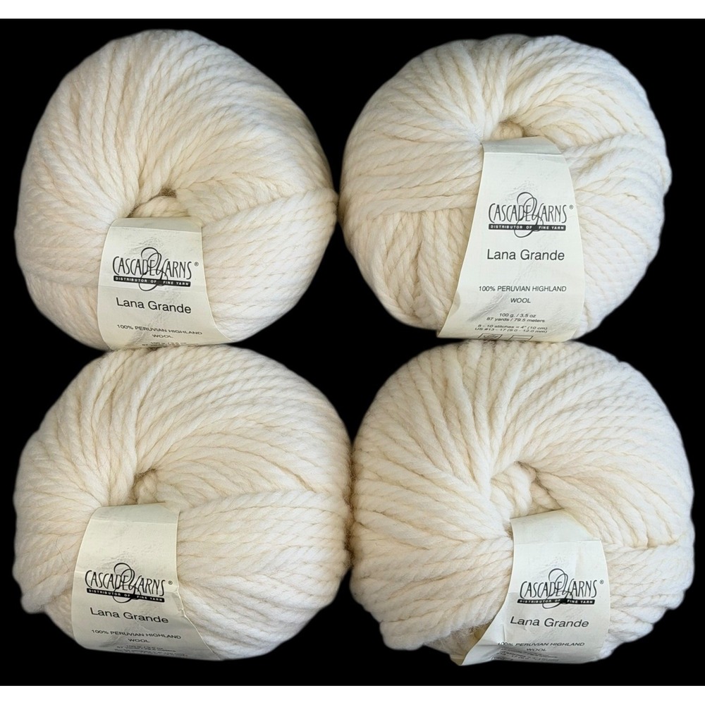 Cascade Yarns Lana Grande 100% Peruvian Highland Wool Ecru Color 6010 Lot (4)